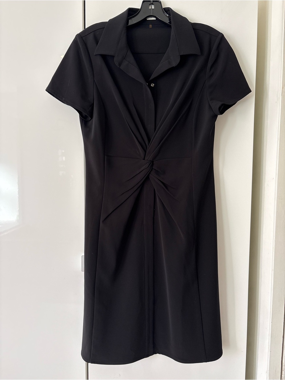 Tahari Classic Black Twist-Front Shirt Dress